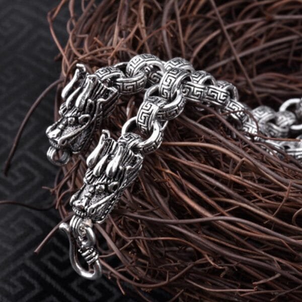 8 mm Men's Sterling Silver Dragon Heads Rolo Chain 20"-24" - Image 5
