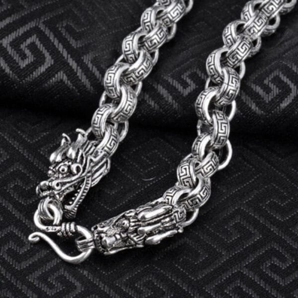 8 mm Men's Sterling Silver Dragon Heads Rolo Chain 20"-24" - Image 6
