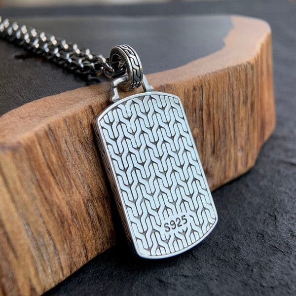 Men's Sterling Silver Chain Pattern Tag Necklace - Image 2