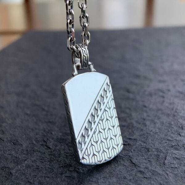 Men's Sterling Silver Chain Pattern Tag Necklace - Image 3