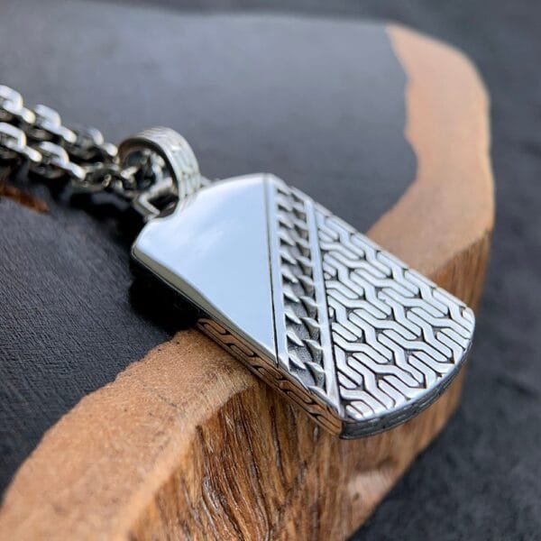 Men's Sterling Silver Chain Pattern Tag Necklace - Image 5