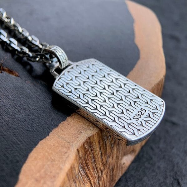 Men's Sterling Silver Chain Pattern Tag Necklace - Image 6