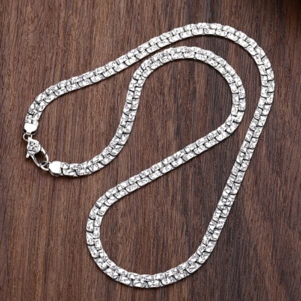 Men's Sterling Silver Craters Pattern Flat Chain - Image 4