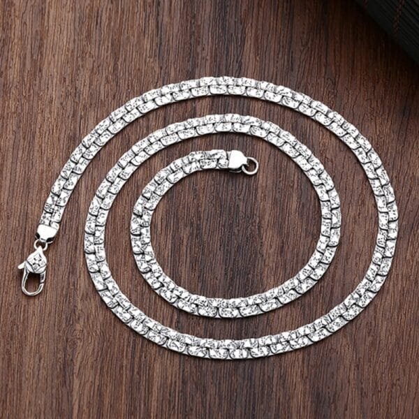 Men's Sterling Silver Craters Pattern Flat Chain - Image 5