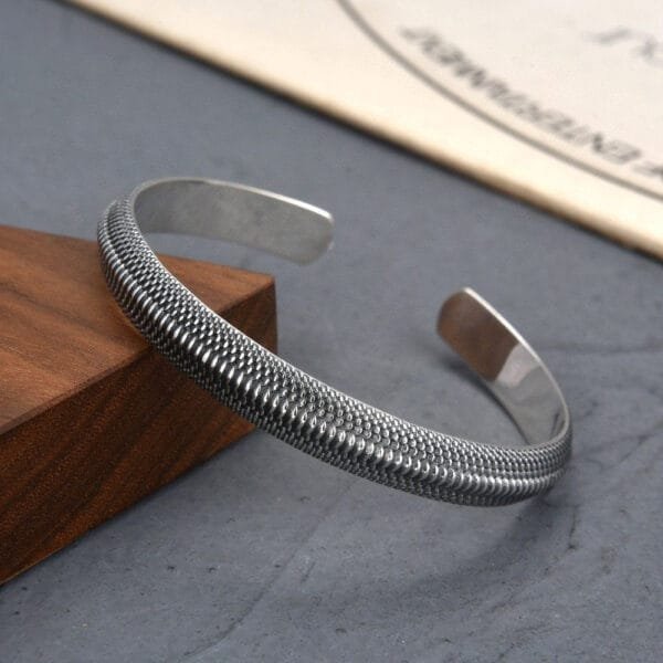 Men's Sterling Silver Crocodile Pattern Cuff Bracelet - Image 2