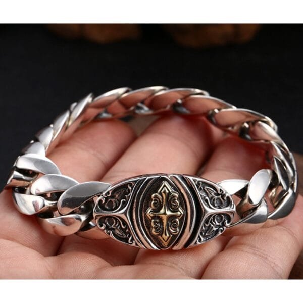 Men's Sterling Silver Cross Clasp Cuban Chain Bracelet - Image 6