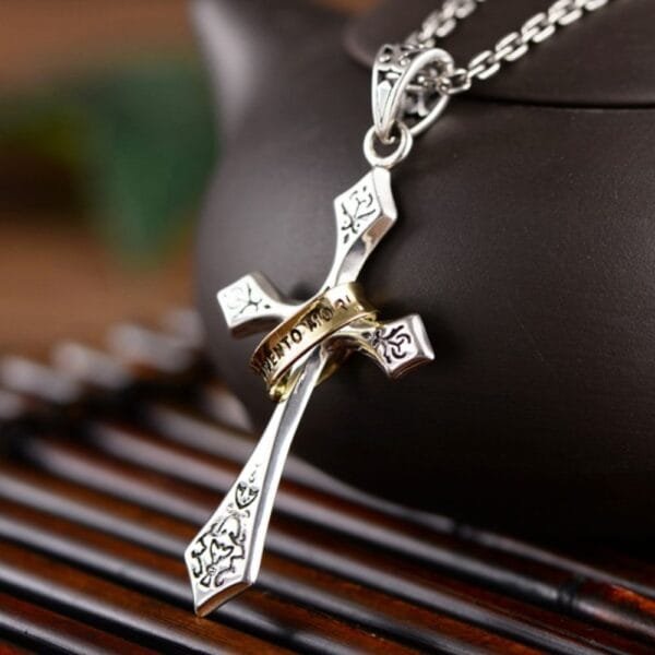Men's Sterling Silver Lord's Prayer Cross Halo Pendant Necklace - Image 6