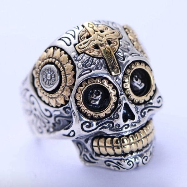 Men's Sterling Silver Sugar Skull Ring - Image 2