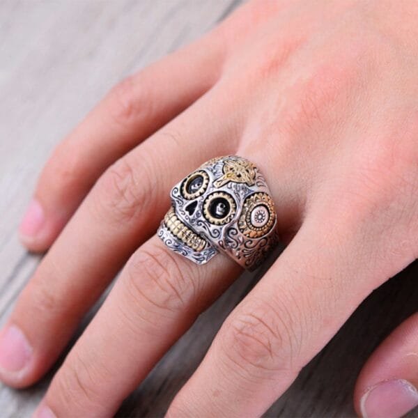 Men's Sterling Silver Sugar Skull Ring - Image 7
