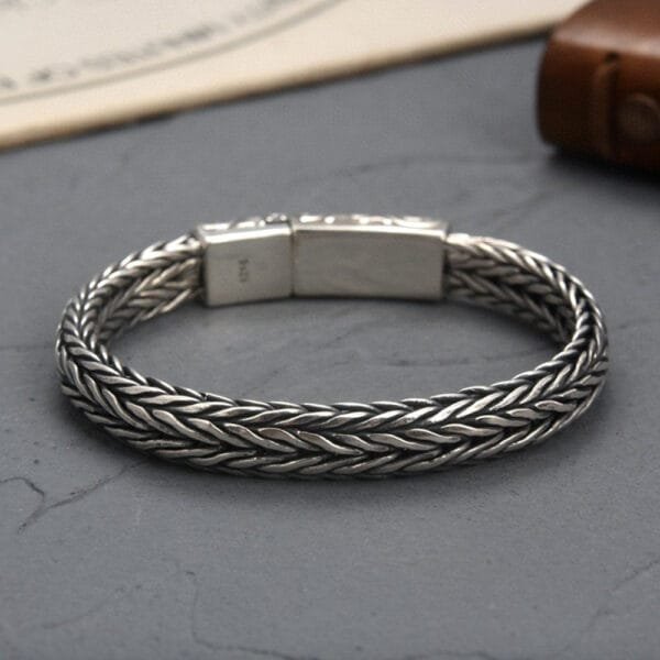 Men's Sterling Silver Crowned Skull Clasp Braided Bracelet - Image 6