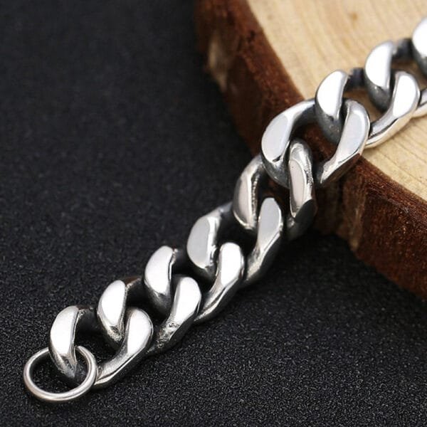 Men's Sterling Silver Cuban Chain Bracelet - Image 4