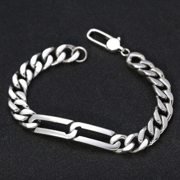 Men's Sterling Silver Cuban Chain Bracelet - Image 6