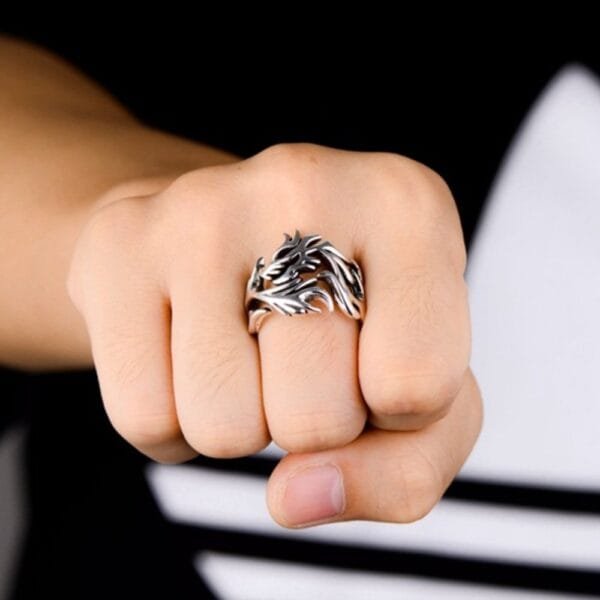 Men's Sterling Silver Dragon Wrap Ring - Image 7