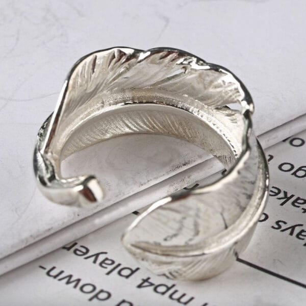 Men's Sterling Silver Feather Wrap Ring - Image 2