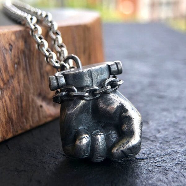 Men's Sterling Silver Fist Necklace - Image 2
