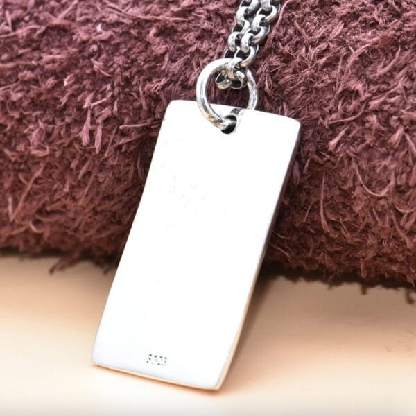 Men's Sterling Silver Flame Skull Tag Necklace - Image 5