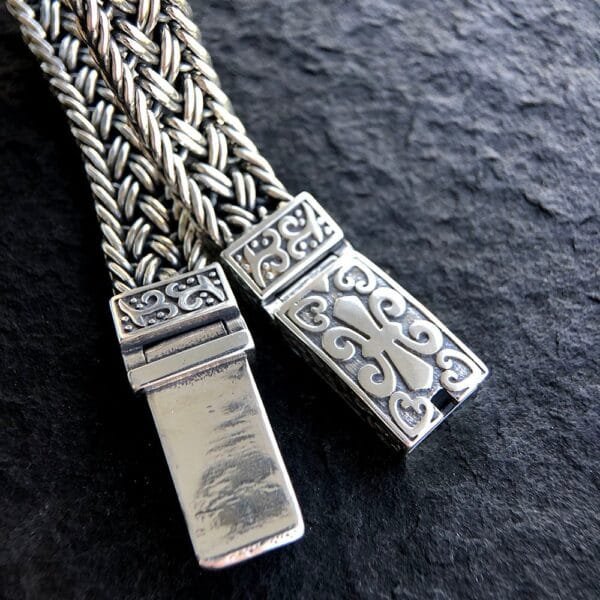 Men's Sterling Silver Fleur De Lis Wide Braided Bracelet - Image 3