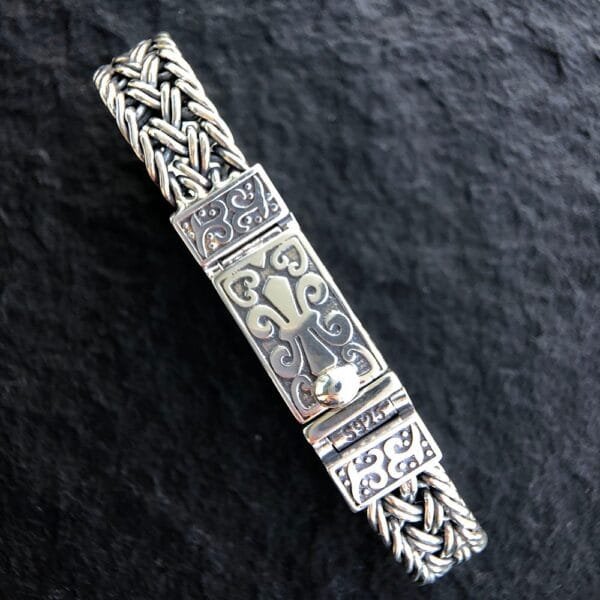 Men's Sterling Silver Fleur De Lis Wide Braided Bracelet - Image 4