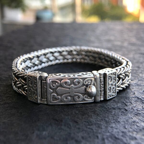 Men's Sterling Silver Fleur De Lis Wide Braided Bracelet - Image 5