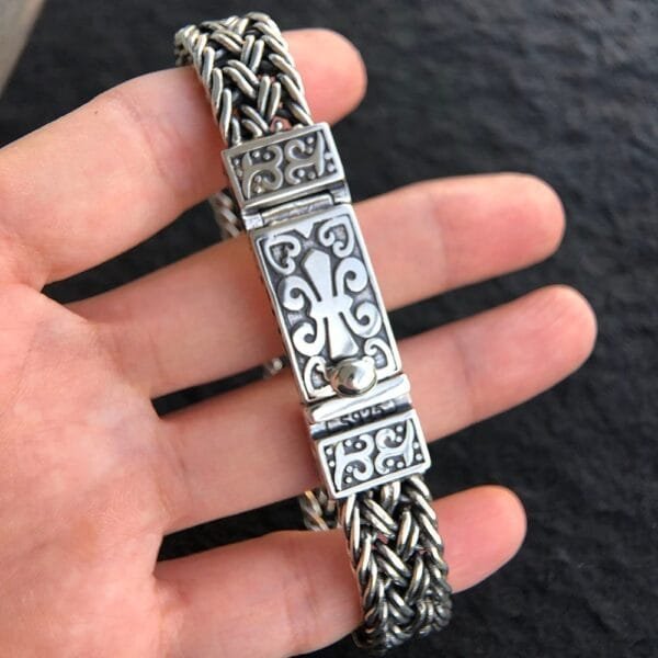 Men's Sterling Silver Fleur De Lis Wide Braided Bracelet - Image 7