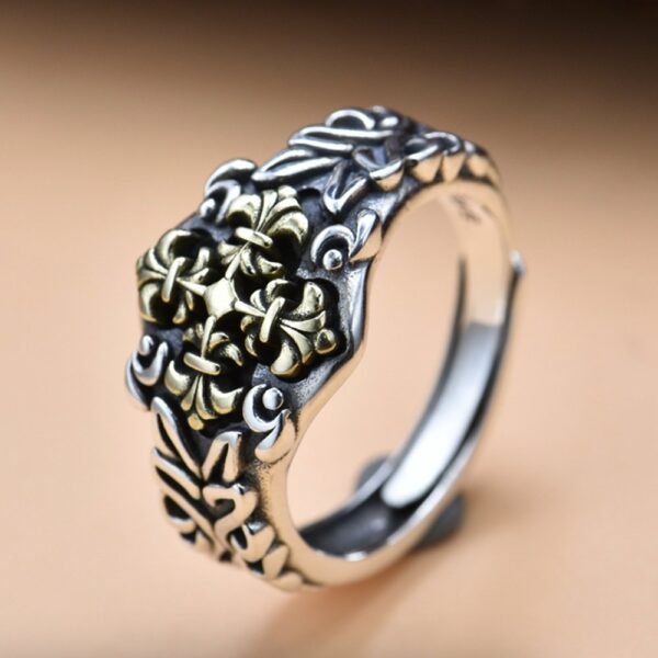 Men's Sterling Silver Fleur de Lis Cross Ring - Image 3