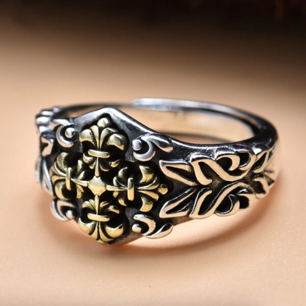 Men's Sterling Silver Fleur de Lis Cross Ring - Image 4