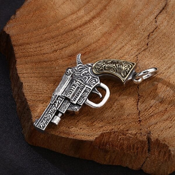 Men's Sterling Silver Gun Pendant Necklace - Image 2