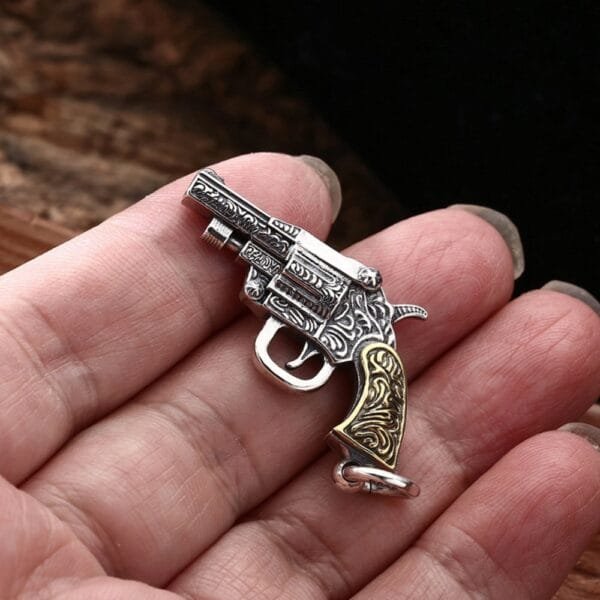 Men's Sterling Silver Gun Pendant Necklace - Image 7