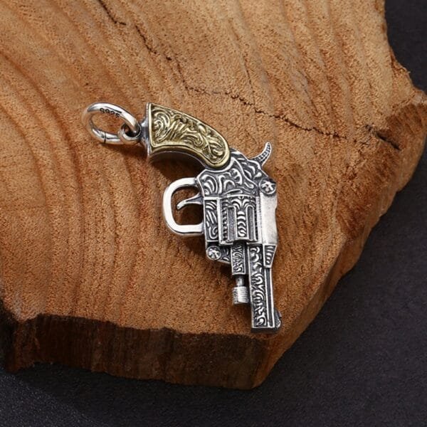 Men's Sterling Silver Gun Pendant Necklace - Image 3