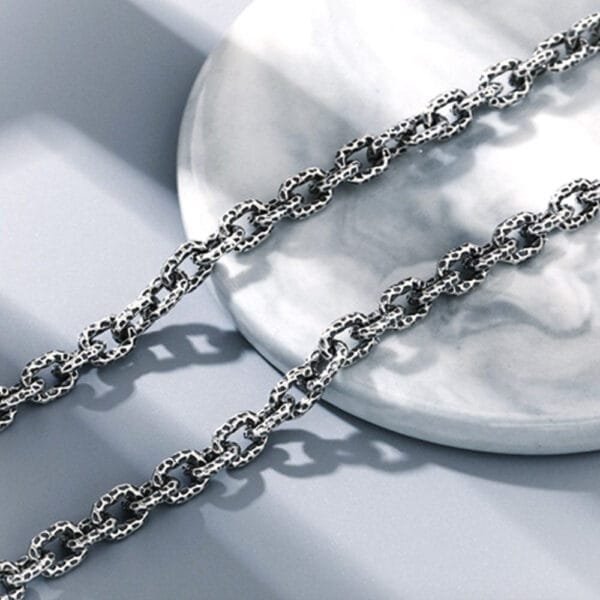 6 mm Men's Sterling Silver Hammered Anchor Link Chain 20"-26" - Image 2
