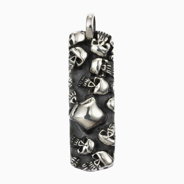 Men's Sterling Silver Handmade Skulls Tag Pendant Necklace - Image 2
