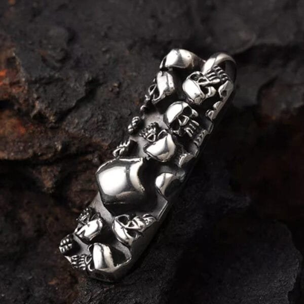 Men's Sterling Silver Handmade Skulls Tag Pendant Necklace - Image 3