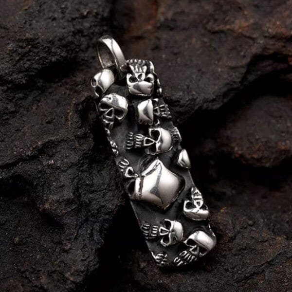 Men's Sterling Silver Handmade Skulls Tag Pendant Necklace - Image 4