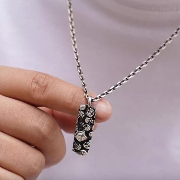 Men's Sterling Silver Handmade Skulls Tag Pendant Necklace - Image 7