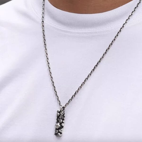 Men's Sterling Silver Handmade Skulls Tag Pendant Necklace - Image 6