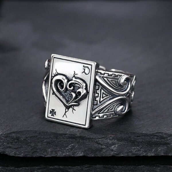 Men's Sterling Silver Heart Poker Ring - Image 3