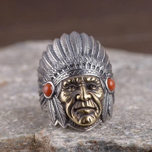 Men's Sterling Silver Indian Chief Ring - Image 2