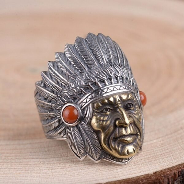 Men's Sterling Silver Indian Chief Ring - Image 4