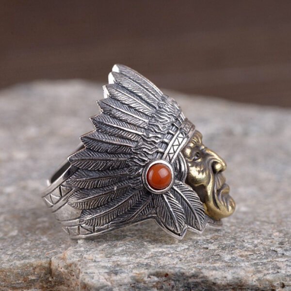 Men's Sterling Silver Indian Chief Ring - Image 6