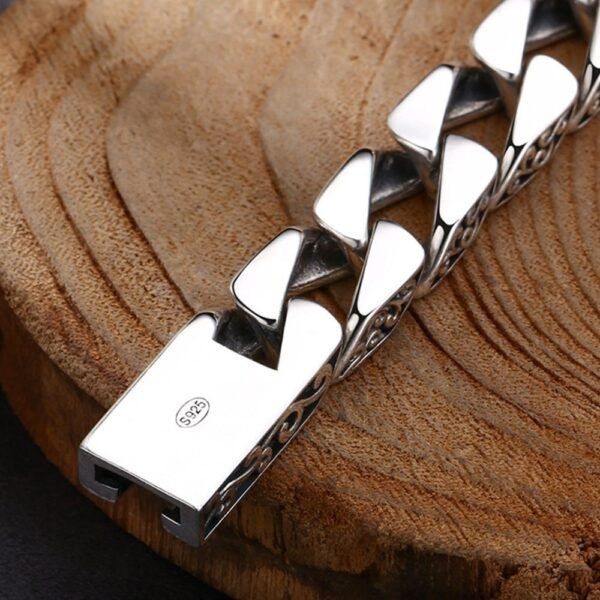 Men's Sterling Silver Ivy-Rimmed Cuban Chain Bracelet - Image 5