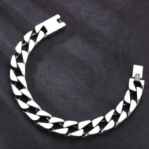 Men's Sterling Silver Ivy-Rimmed Cuban Chain Bracelet - Image 6