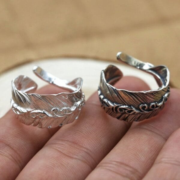 Men's Sterling Silver Ivy Feather Wrap Ring - Image 6