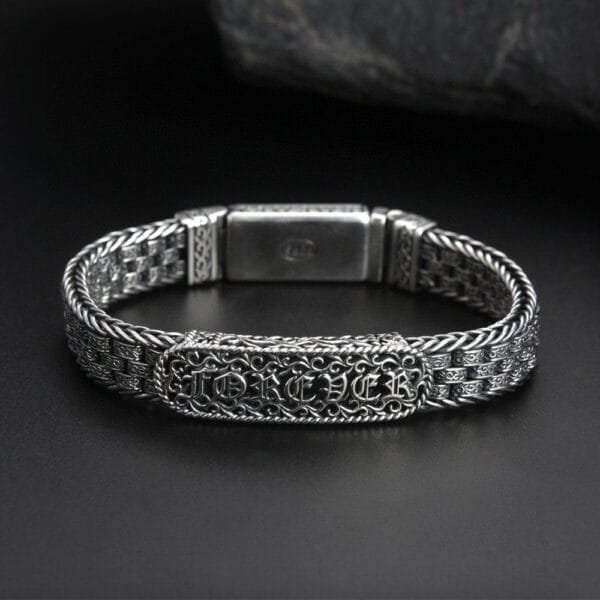 Men's Sterling Silver Ivy Pattern Braided Bracelet