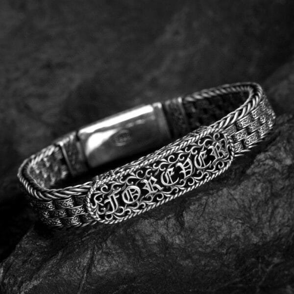 Men's Sterling Silver Ivy Pattern Braided Bracelet - Image 4