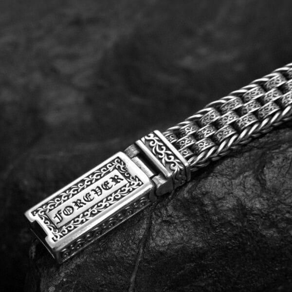 Men's Sterling Silver Ivy Pattern Braided Bracelet - Image 5