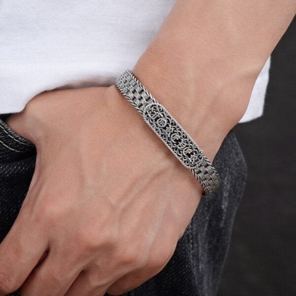 Men's Sterling Silver Ivy Pattern Braided Bracelet - Image 6