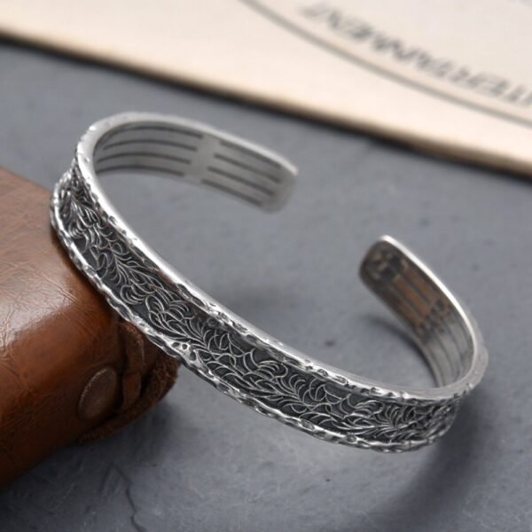 Men's Sterling Silver Ivy Pattern Cuff Bracelet - Image 2