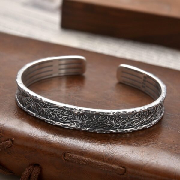 Men's Sterling Silver Ivy Pattern Cuff Bracelet - Image 3