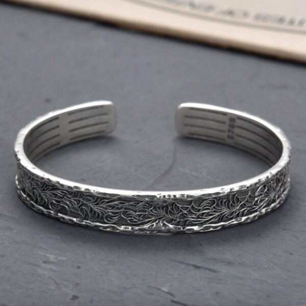 Men's Sterling Silver Ivy Pattern Cuff Bracelet - Image 5