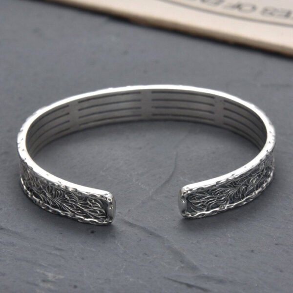 Men's Sterling Silver Ivy Pattern Cuff Bracelet - Image 6